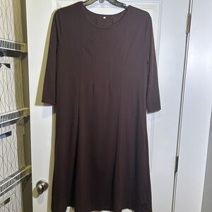 Amazon Brown A-Line Dress 3/4 Sleeve Crew Neck